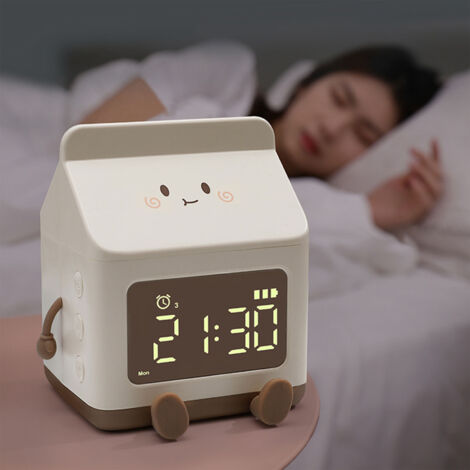 Reloj despertador digital con diseño de cartón de leche, temporizador de cuenta regresiva para estudiantes, ABS/silicona, 184 g, bonito reloj despertador digital, marrón