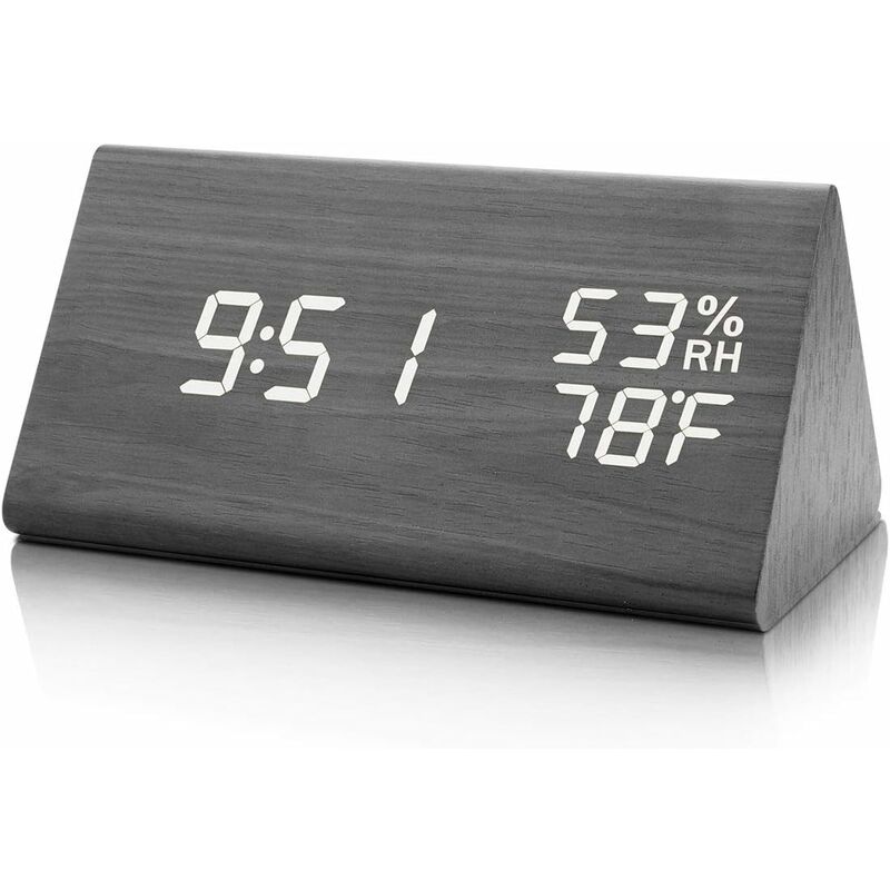 

Reloj despertador digital con indicador de tiempo electrónico LED de madera, doble detección de temperatura y humedad, ideal para dormitorio, niños
