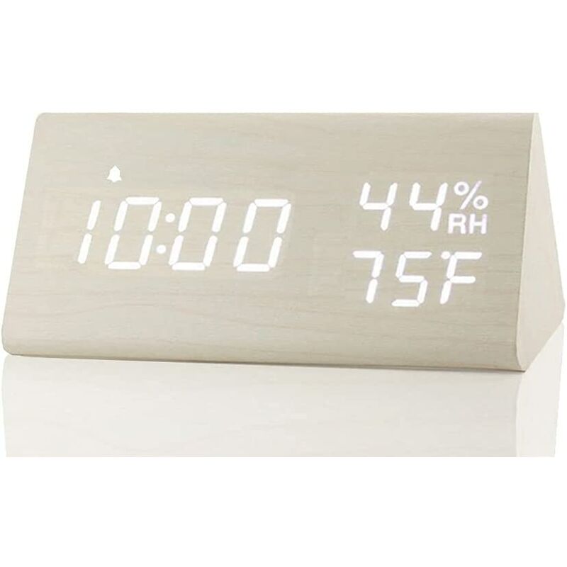 

Reloj despertador digital con indicador de tiempo LED electrónico de madera 3 configuraciones de alarma Detección de humedad y temperatura Relojes