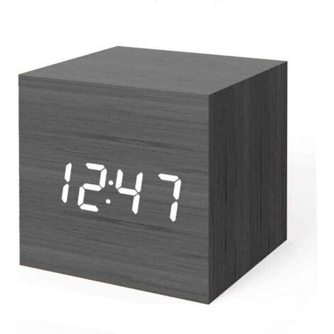 Reloj despertador digital con luz LED, mini reloj de madera con forma de cubo, pantalla moderna de hora y temperatura, ideal para niños, dormitorio, hogar, viajes.