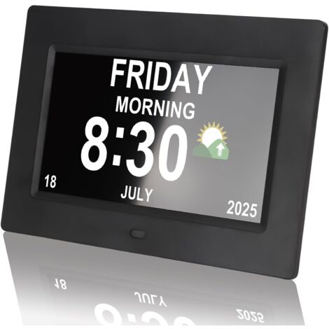 Reloj despertador digital con pantalla grande de 7" 8 alarmas personalizables y recordatorios de medicamentos Reloj de pared/ordenador para personas mayores con demencia sencilla