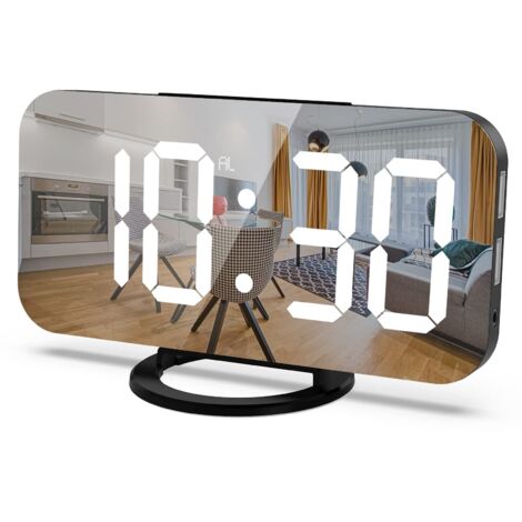Reloj despertador digital con puerto de carga USB, reloj despertador para tocador, reloj despertador de viaje con espejo, reloj de escritorio, botón de repetición grande para decoración del hogar, bla
