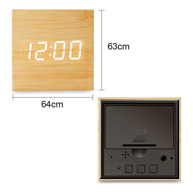 

Reloj despertador digital Cubo moderno de madera con luz LED de escritorio Mini reloj despertador que muestra la hora y la temperatura para niños,