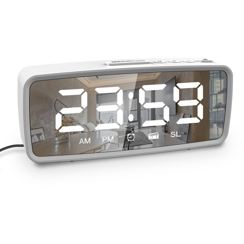 

Reloj despertador digital de 5.1 '', atenuador de 3 niveles,Blanco, Radio Despertador