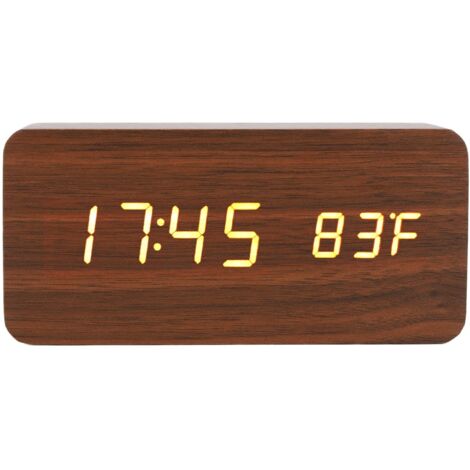Reloj despertador digital de madera, con pantalla LED grande y 3 niveles de brillo, que muestra la temperatura y la humedad, ideal para el dormitorio, la oficina o la mesita de noche.