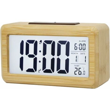 Reloj despertador digital LED de madera, muestra la hora y la temperatura,  cargador USB en cubo, 3 pilas AAA, control de sonido, reloj despertador