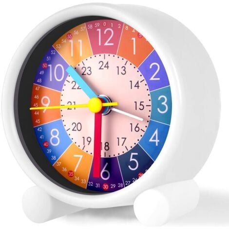 Reloj despertador digital infantil, blanco, silencioso, utilizable de día y de noche, sin tictac, con diseño de dibujos animados.