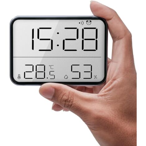 Reloj despertador digital inteligente con cierre magnético, pantalla de temperatura y humedad interior, pantalla HD de hora y fecha, funciona con pilas - Negro