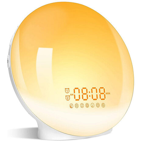 Reloj despertador Digital inteligente con Control por aplicación, lámpara LED de repetición, música natural, Radio FM, 7 colores, amanecer y atardecer,UK Plug,CHINA