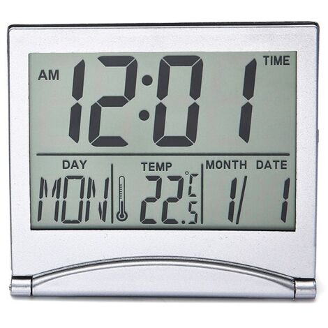Reloj despertador digital LCD plegable, reloj despertador digital portátil de viaje, mini reloj digital con pantalla de día, fecha y temperatura.