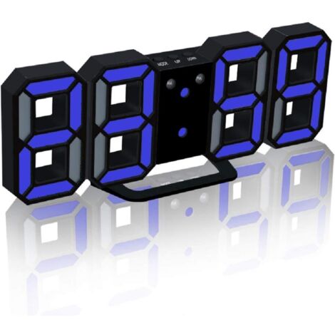 Reloj despertador digital LED 3D con 3 niveles de brillo ajustables, luz nocturna regulable y función de repetición de alarma para el hogar, la cocina y la oficina - Negro y azul