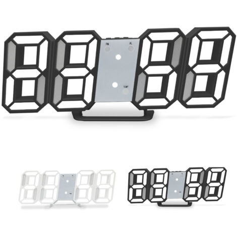 Reloj despertador digital LED 3D – Reloj despertador inteligente con indicador de temperatura e iluminación ajustable – 225 x 93 x 27 mm, ABS, blanco/negro
