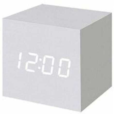 Reloj despertador digital LED de madera, con fecha y temperatura, funciona con USB y pilas (blanco).