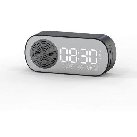 Reloj despertador digital LED inalámbrico, altavoz compatible con Bluetooth, radio FM, pantalla grande, funciona con pilas, para dormitorio, sala de estar, oficina (negro)