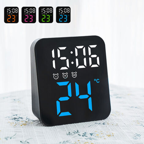 Reloj despertador digital LED multicolor, reloj de pared, indicador de temperatura, luz nocturna azul.