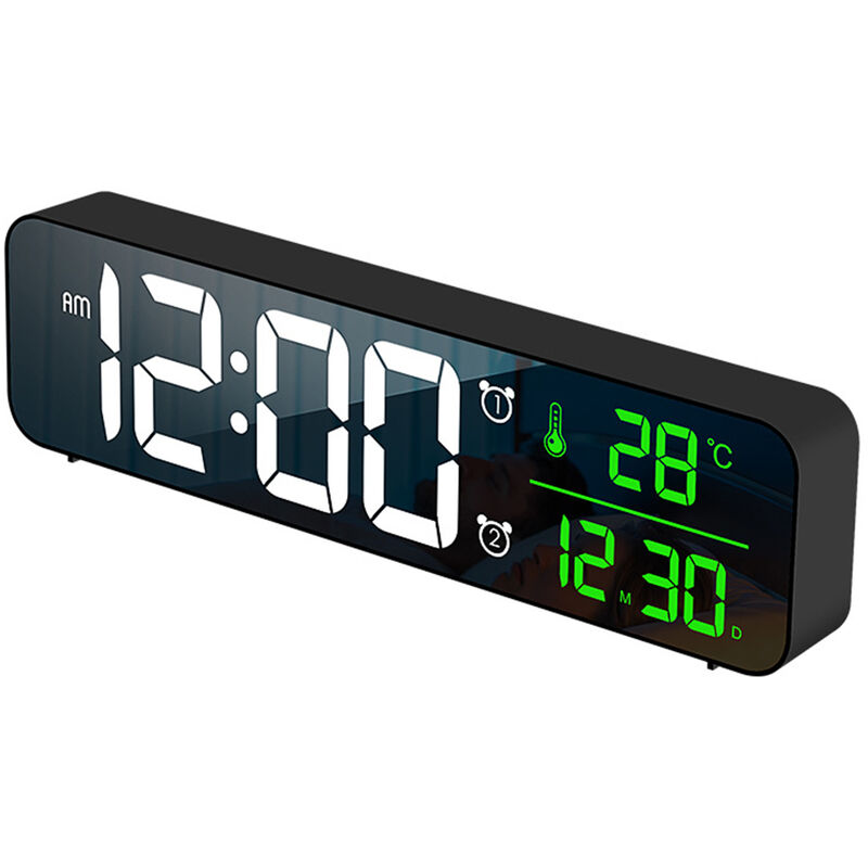 

Reloj despertador digital LED para dormitorio Reloj electronico con termometro 2 alarmas 5 niveles de brillo 40 Rign Bell Musica Montaje en pared