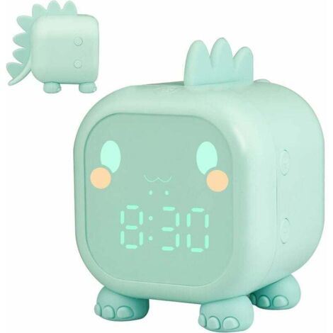 Reloj despertador digital luminoso con diseño de dinosaurio para niños y niñas, lámpara de luz nocturna, reloj despertador para niños de guardería, volumen ajustable con función de repetición y cuenta