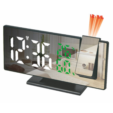 Reloj despertador digital multifuncional con proyección LED: 4 niveles de brillo + ángulo ajustable – reloj despertador con pantalla blanca de 12 cm