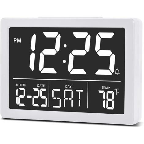 Reloj despertador digital, pantalla LED grande, 6 niveles de brillo, negro, plástico, rectangular, moderno, dormitorio, USB, funciona con pilas