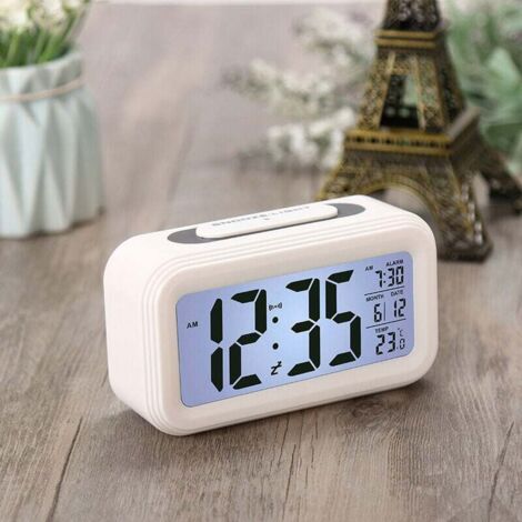 Reloj despertador digital, reloj de pared con alarma digital LED, pantalla grande con fecha, para el hogar y la oficina, digital, 13,64,67,5 cm (blanco)