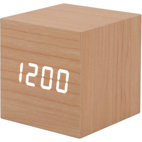 Reloj despertador digital, reloj despertador inteligente de madera con 3 niveles de brillo ajustables, carga USB 3 en 1, fecha, visualización de temperatura, reloj LED de madera para dormitorio, mesit