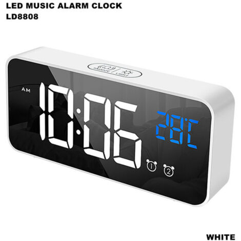 Reloj despertador digital, reloj despertador LED con función de repetición, puertos de carga USB (blanco)