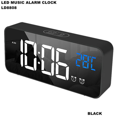Reloj despertador digital, reloj despertador LED con función de repetición, puertos de carga USB (negro)
