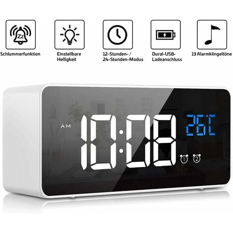 Reloj de mesa con espejo LED, alarma Digital, Mini reloj