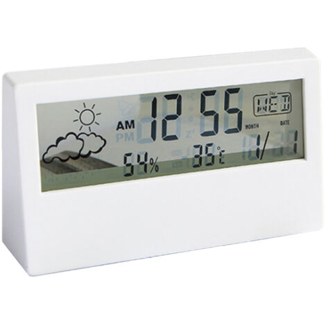Reloj despertador digital transparente con fecha, temperatura y humedad pequeño reloj de mesa con función de repetición para dormitorio u oficina.