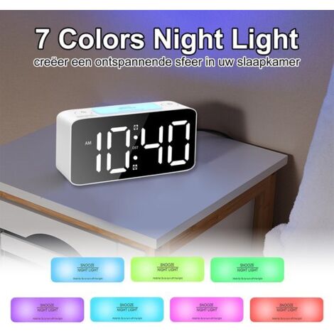 Reloj despertador digital - Volumen extra alto - Luz nocturna RGB - Volumen ajustable - Cargador USB incluido - Apto para personas con sueño profundo - Adultos/Niños - Blanco - Tamaño estándar - 1 uni