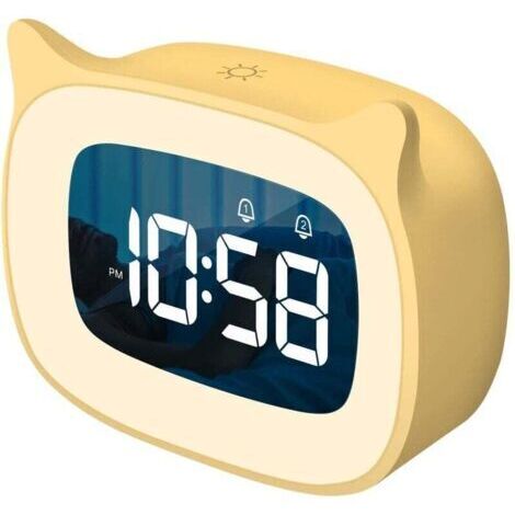 Reloj despertador infantil con luz nocturna degradada, diseño de gatito, para niños, amarillo