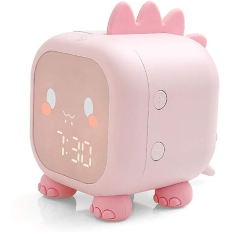 Reloj despertador infantil, reloj despertador digital con diseño de dinosaurio para niños, reloj de mesita de noche, entrenador de sueño para niños, reloj despertador con luz y luz nocturna (rosa)