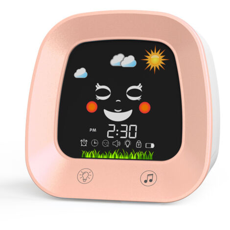 Reloj despertador infantil, reloj para entrenar el sueño con luz nocturna y temporizador de siesta, bonito reloj despertador digital para niños y niñas - Rosa