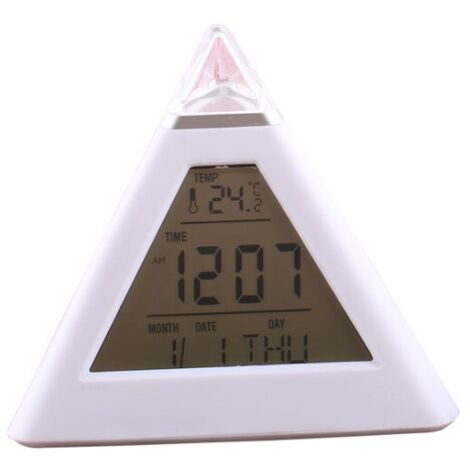 Reloj despertador LED digital con 7 colores cambiantes, luz nocturna, pantalla de temperatura, forma piramidal, reloj de mesa