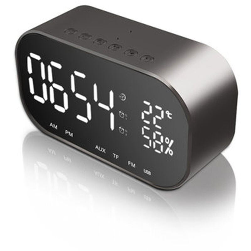 

Reloj despertador LED multifuncion para sala de estar, mini altavoz subwoofer inalambrico BT portatil con funcion de espejo, Negro