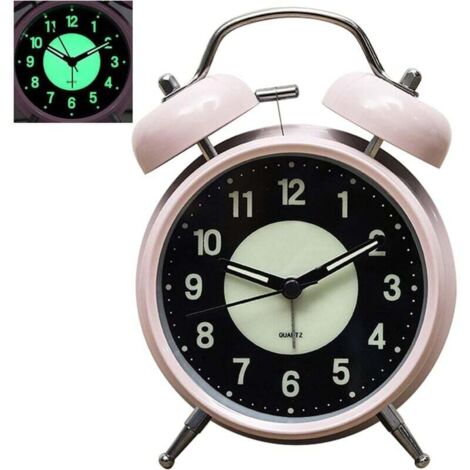 Reloj despertador luminoso KZQ, reloj analógico de cuarzo retro sin tictac, con dos campanas, alarma fuerte y luz nocturna como regalo.