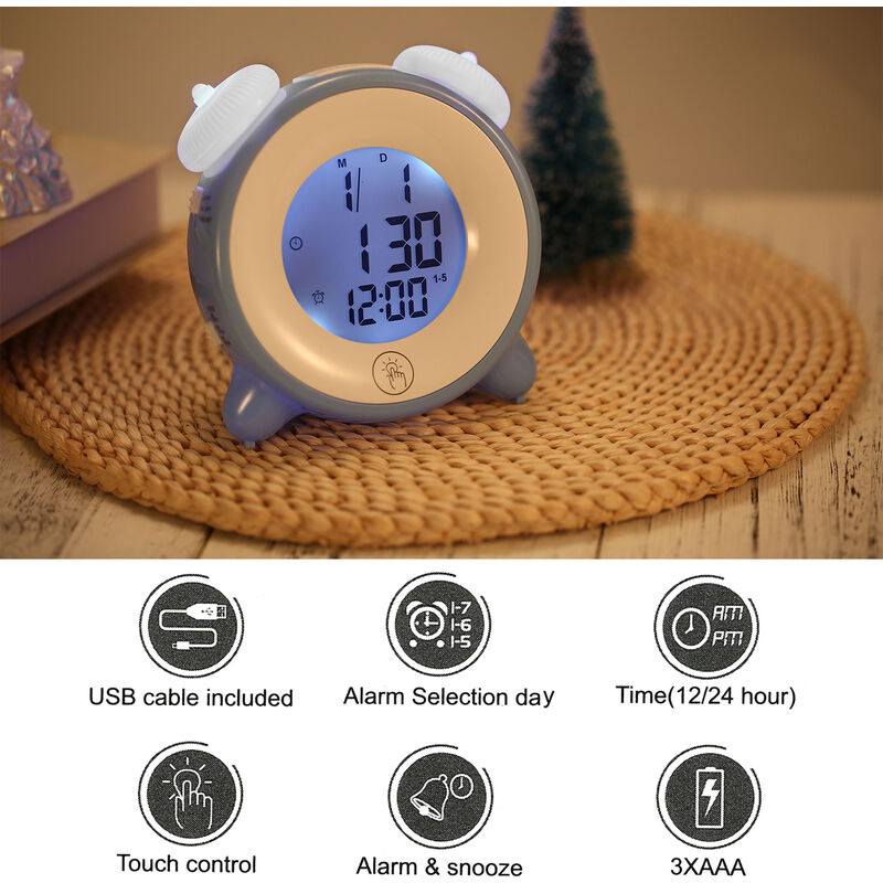 

Reloj despertador para ninos Reloj para dormir para ninos, con funcion multifuncion de 7 colores cambiantes