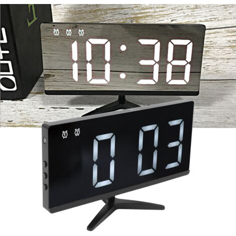 [Reloj despertador] Reloj despertador multifuncional para TV con diseño sin marco, pantalla LED y superficie espejada, 16,5 x 10 cm, plástico, para oficina y hogar.