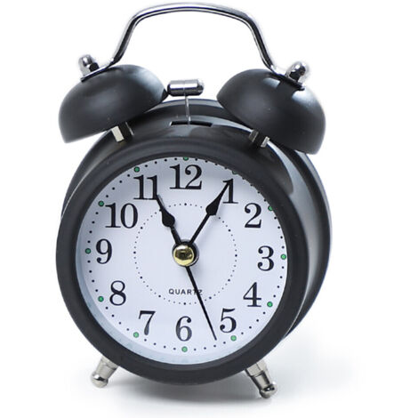 Reloj despertador retro vintage de doble campana, sonido fuerte, funciona con pilas, analógico, negro.