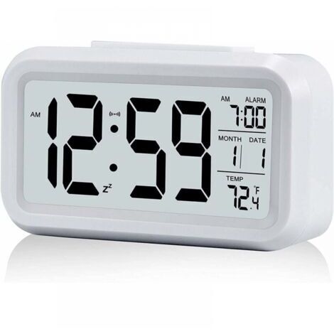 Reloj Digital Blanco, Despertador Silencioso para Niños y Adultos, Pantalla LED Grande, Calendario y Temperatura