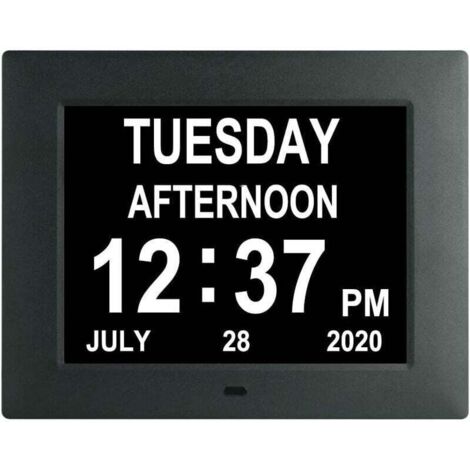 Reloj digital con calendario extragrande sin abreviar, día, fecha y hora, ideal para personas con demencia, personas mayores con discapacidad visual y pérdida de memoria, con 8 alarmas de repetición, 