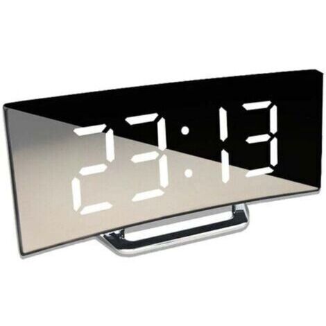 Reloj Digital Curvo con Pantalla Grande, LED y Espejo, Despertador Silencioso
