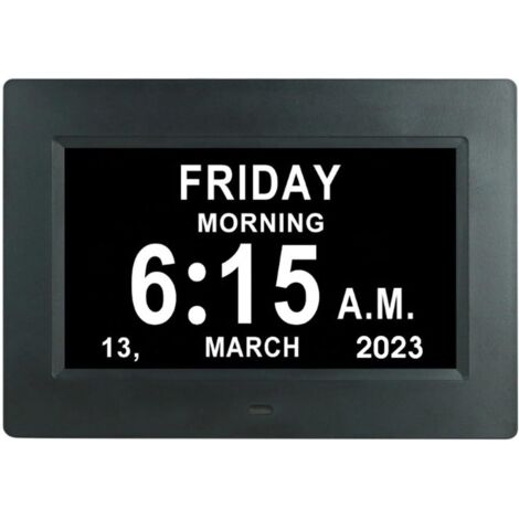 Reloj digital de 7 pulgadas con fecha, día y semana para personas mayores, pantalla grande, fuentes extragrandes, disponible en 8 idiomas.