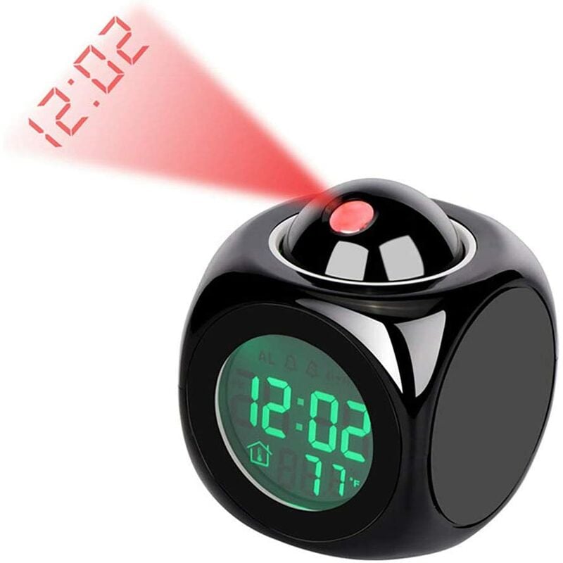 

Reloj digital de proyección LED silencioso Reloj despertador de 12/24 h Reloj despertador de proyección de techo Control de voz Pantalla de tiempo