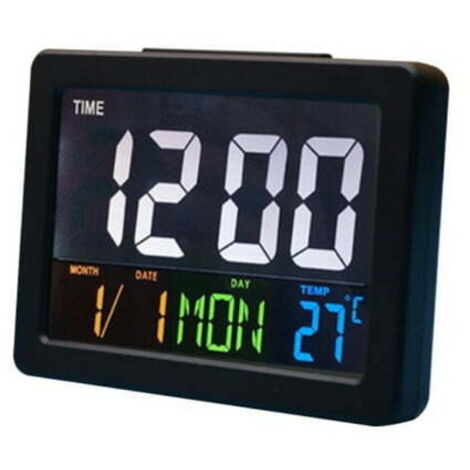 Reloj digital extragrande para personas con discapacidad visual, con pilas, despertador digital LED con retroiluminación automática, día de la semana, calendario y temperatura, pantalla a color, color