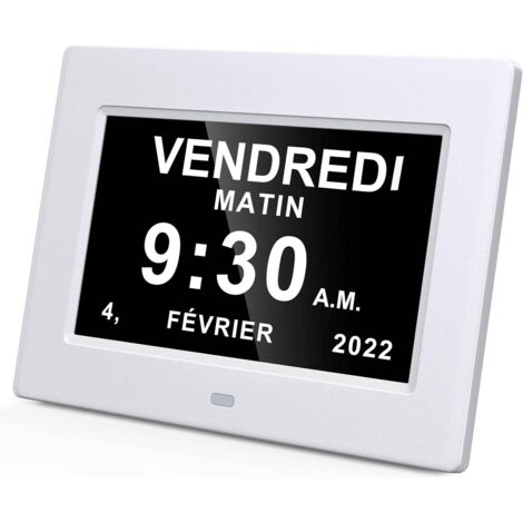 Reloj digital LCD de 7 pulgadas con calendario, fecha, día y hora, formato de reloj completo, atenuación automática, 8 idiomas, pantalla HD, recordatorio para personas con Alzheimer, ancianos y niños 