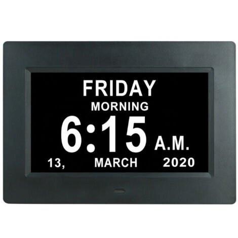 Reloj digital LCD de 7 pulgadas con calendario, fecha y hora, reloj no abreviado, atenuación automática, recordatorio de pantalla HD de 8 idiomas para ancianos y niños con enfermedad de Alzheimer