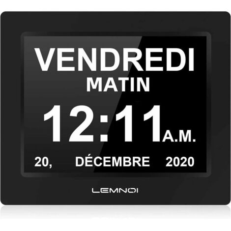 Reloj digital LCD de 7 pulgadas con calendario N10, fecha, día y hora, sin abreviaturas, atenuación automática, 8 idiomas, pantalla HD, recordatorio para personas con Alzheimer, ancianos y niños, DEBU