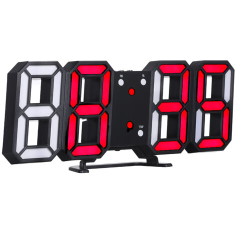 Reloj digital LED 3D luminoso, modo nocturno, brillo ajustable, reloj de mesa electrónico, visualización de 24/12 horas, reloj despertador de pared.