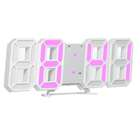 Reloj digital LED 3D, reloj de mesa electrónico, despertador, reloj de pared luminoso, caja blanca, pantalla rosa.